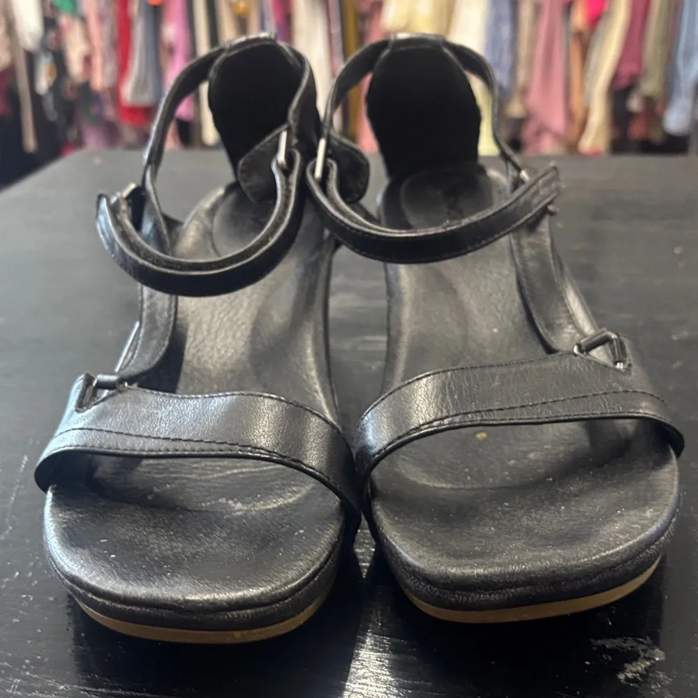 Teva Womens Capri‎ Black Leather Ankle Strap Wedge Sandals Size 9.5